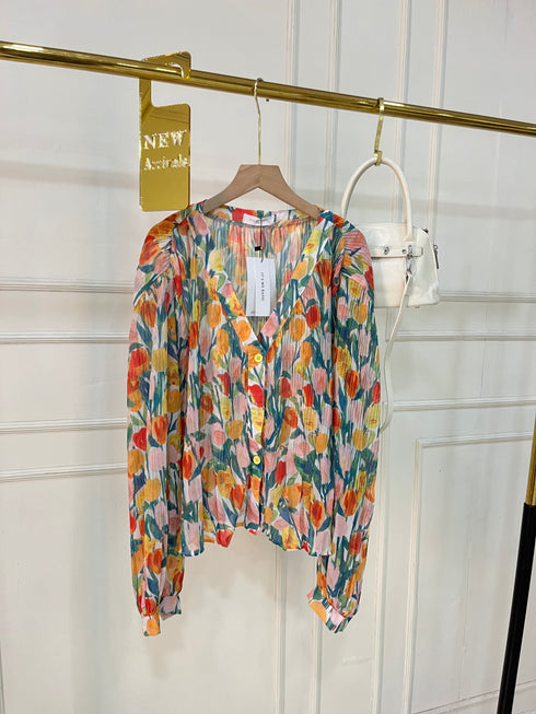 Summer Floral Print Loose V-Neck Tops